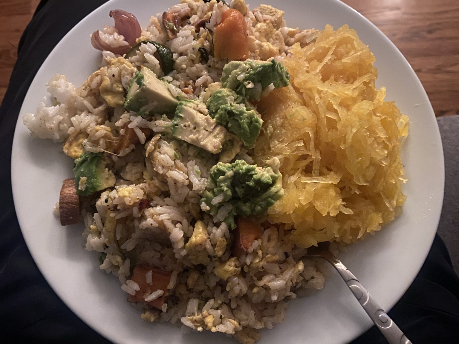Avocado, rice, and spaghetti squash meal prepared by Gaetano Mazza