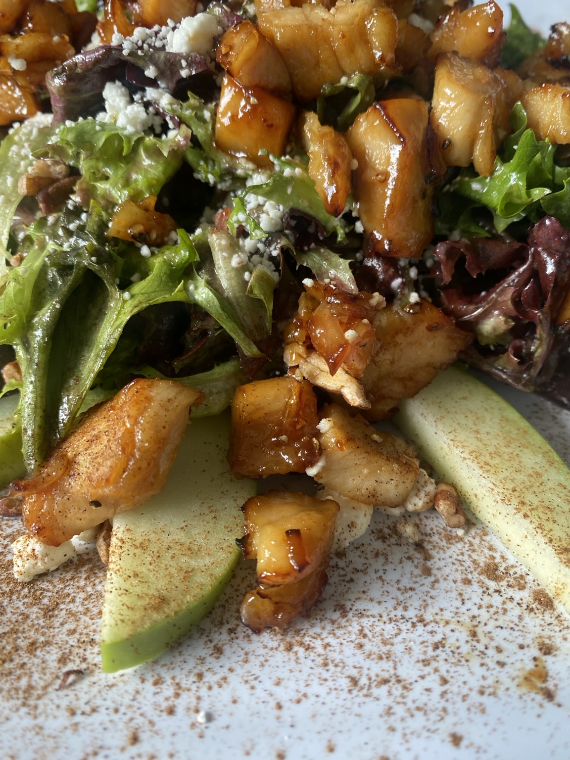 Glazed vegetables with salad and avocado prepared by Gaetano Mazza